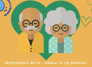 Rysunek przedstawiający babcię i dziadka w okularach.